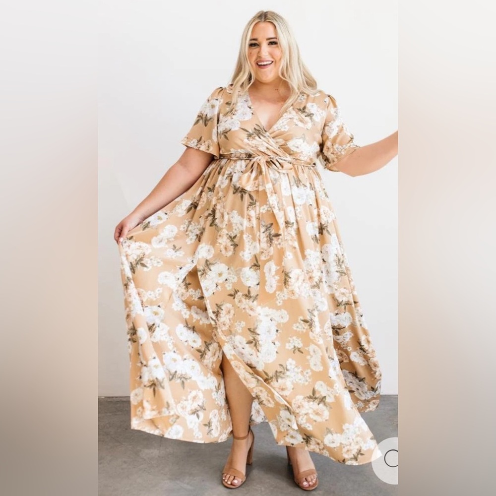 Sicily Satin Maxi Dress | Taupe Floral - XL